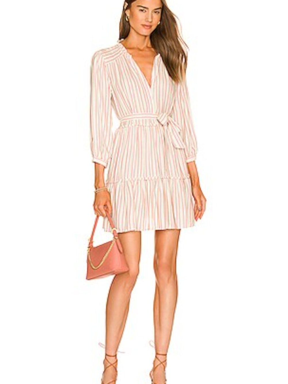 PAIGE Kylenn Striped Tiered Mini Dress V-Neck Ruffle 3/4 Sleeve size XXS EUC